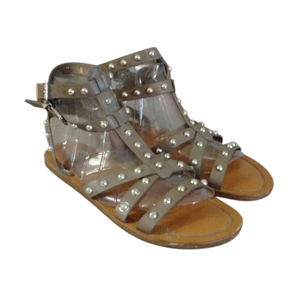 Sam Edelman Circus Eavan Studded Leather Gladiator Sandals in Green/Taupe Sz 6 - Picture 7 of 11